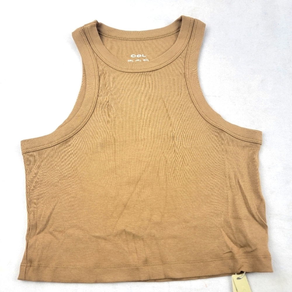 NWT OGL ribbed raceback cropped top in tan Size Large